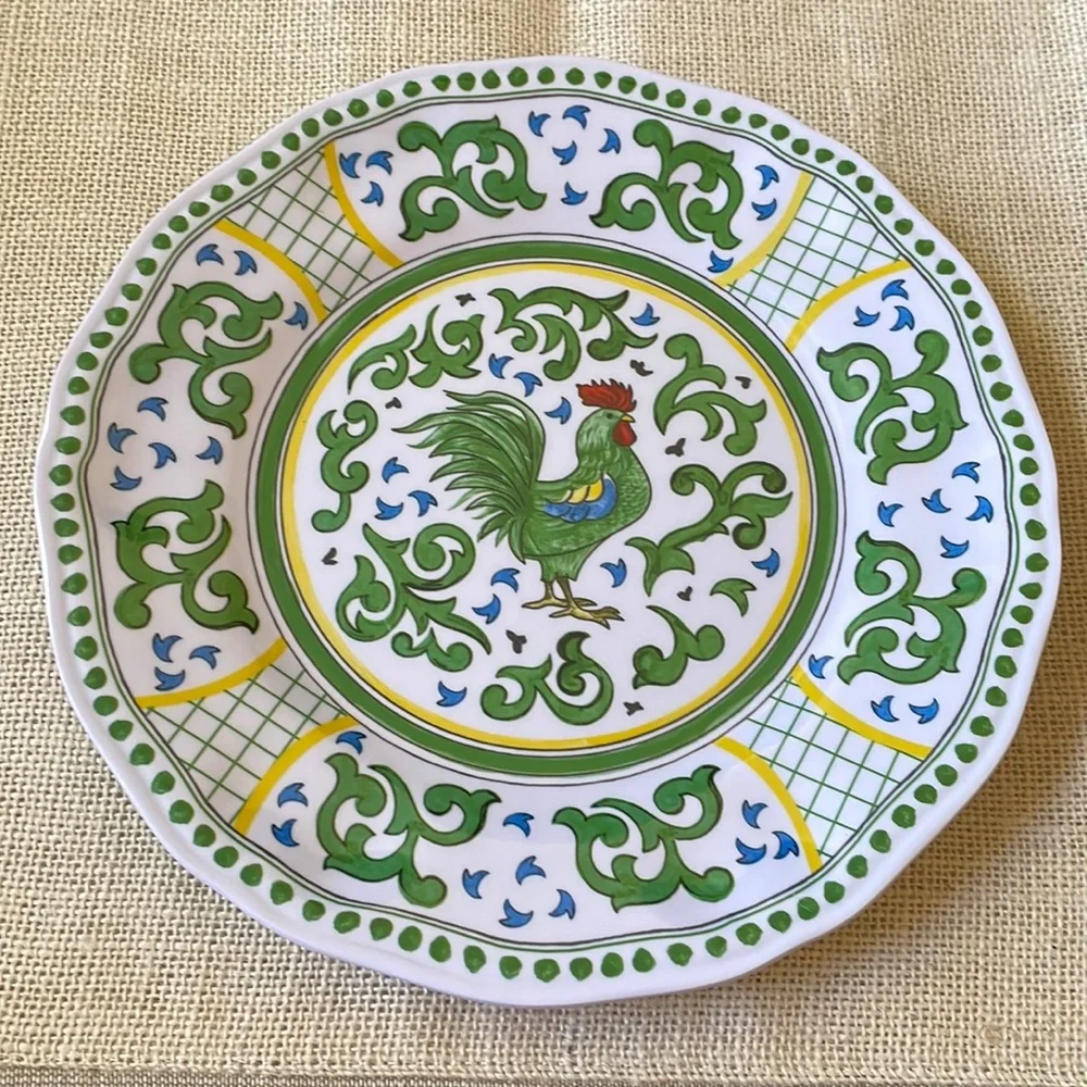 Sir La Table Melamine green Rooster Salad Plate 9”